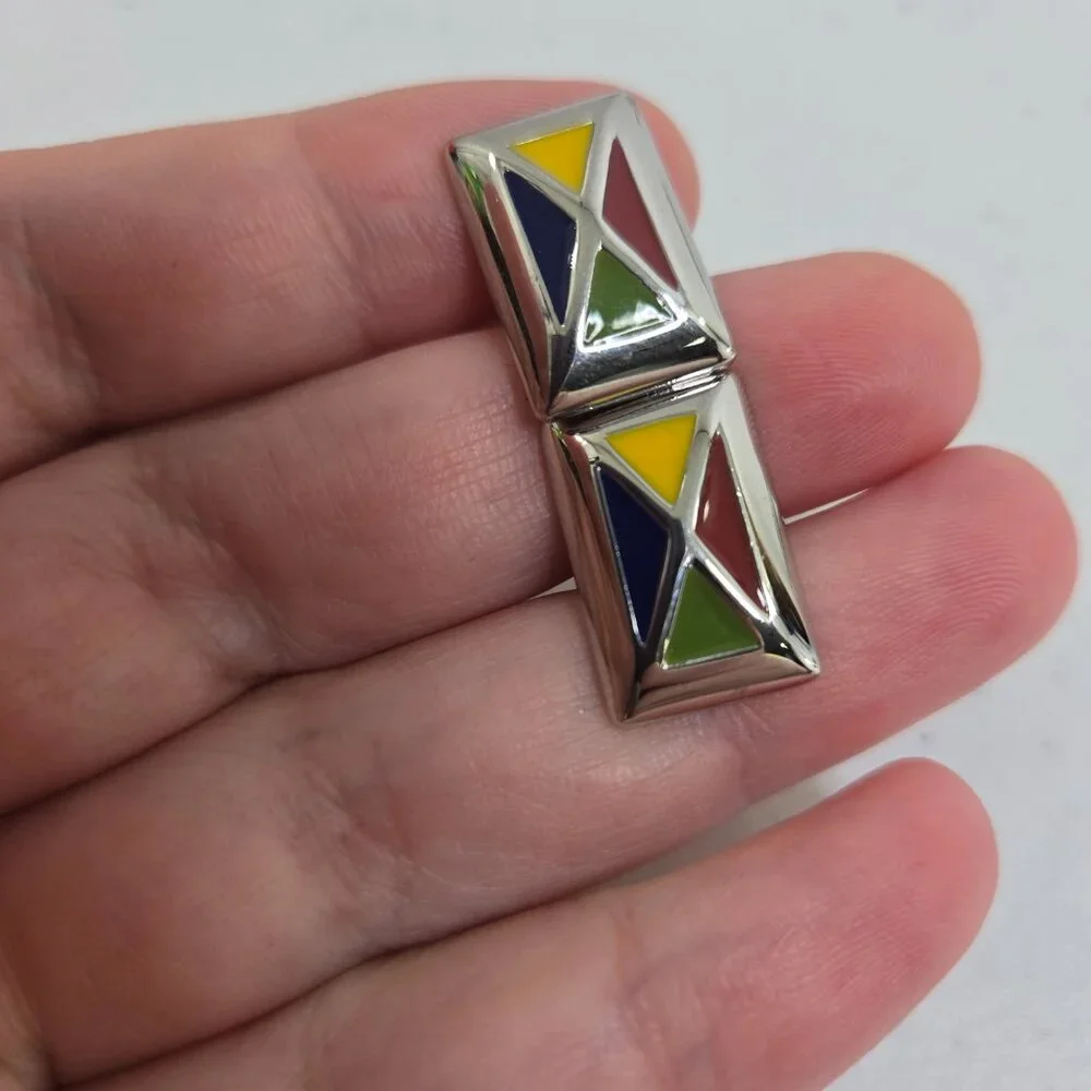 Geoffrey Beene Cufflinks Multi Color Silver Tone Mens Red Blue Yellow